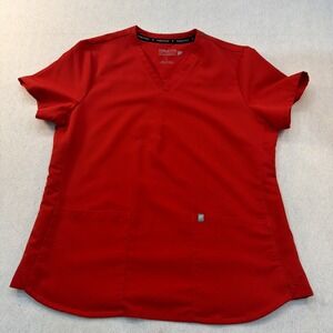 Fabletics Scrub Shirt Womens Large Red Method 2 Pocket  V Neck Medical Nurse EUC